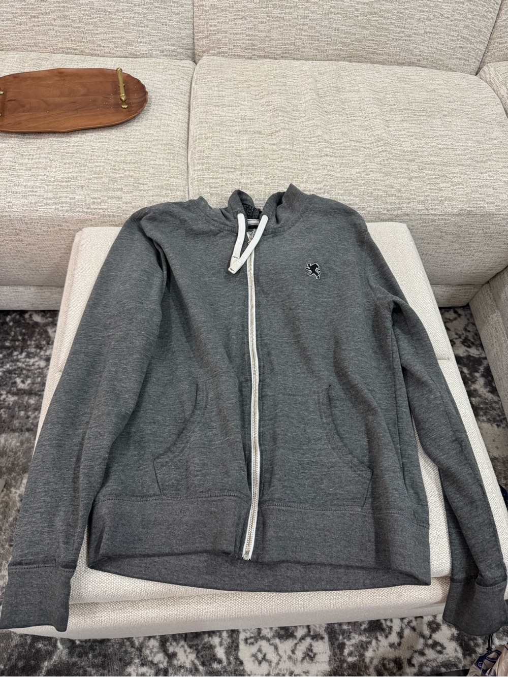 Express Men’s Dark Gray Zip-Up Hoodie with White Trim